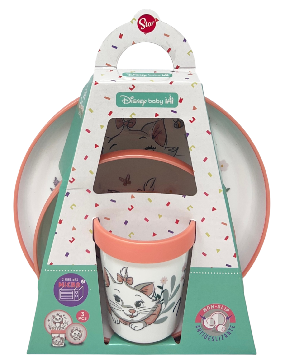 Set Pappa Marie DISNEY 3 Pezzi Stoviglie in Plastica con Silicone Antiscivolo Adatta Al Microonde- 86664