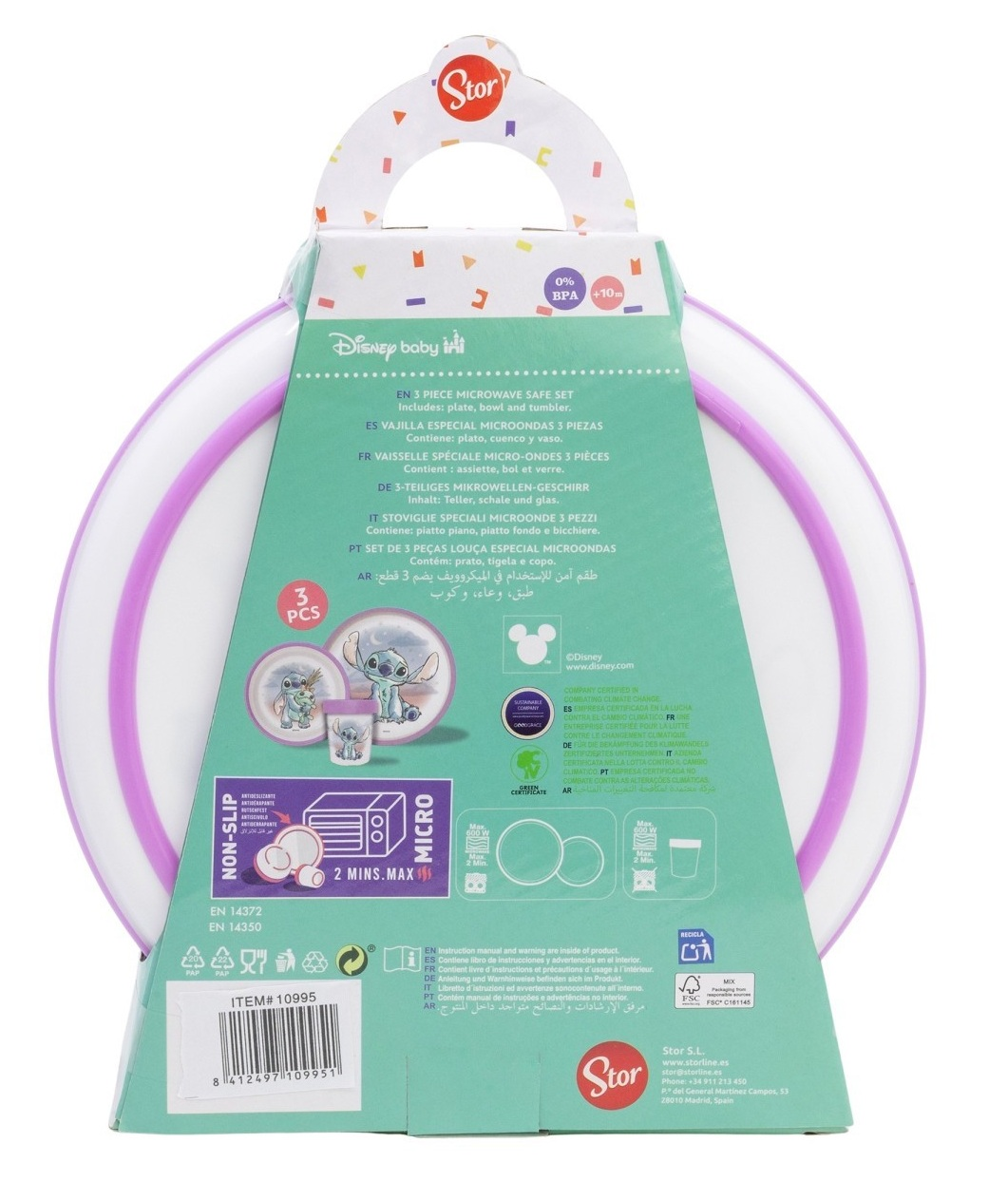 Set Pappa Stitch DISNEY 3 Pezzi Stoviglie in Plastica con Silicone Antiscivolo Adatta Al Microonde- 86665