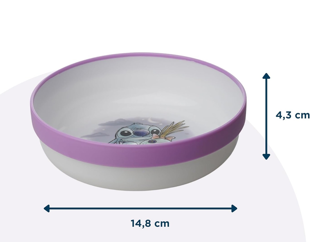 Set Pappa Stitch DISNEY 3 Pezzi Stoviglie in Plastica con Silicone Antiscivolo Adatta Al Microonde- 86665