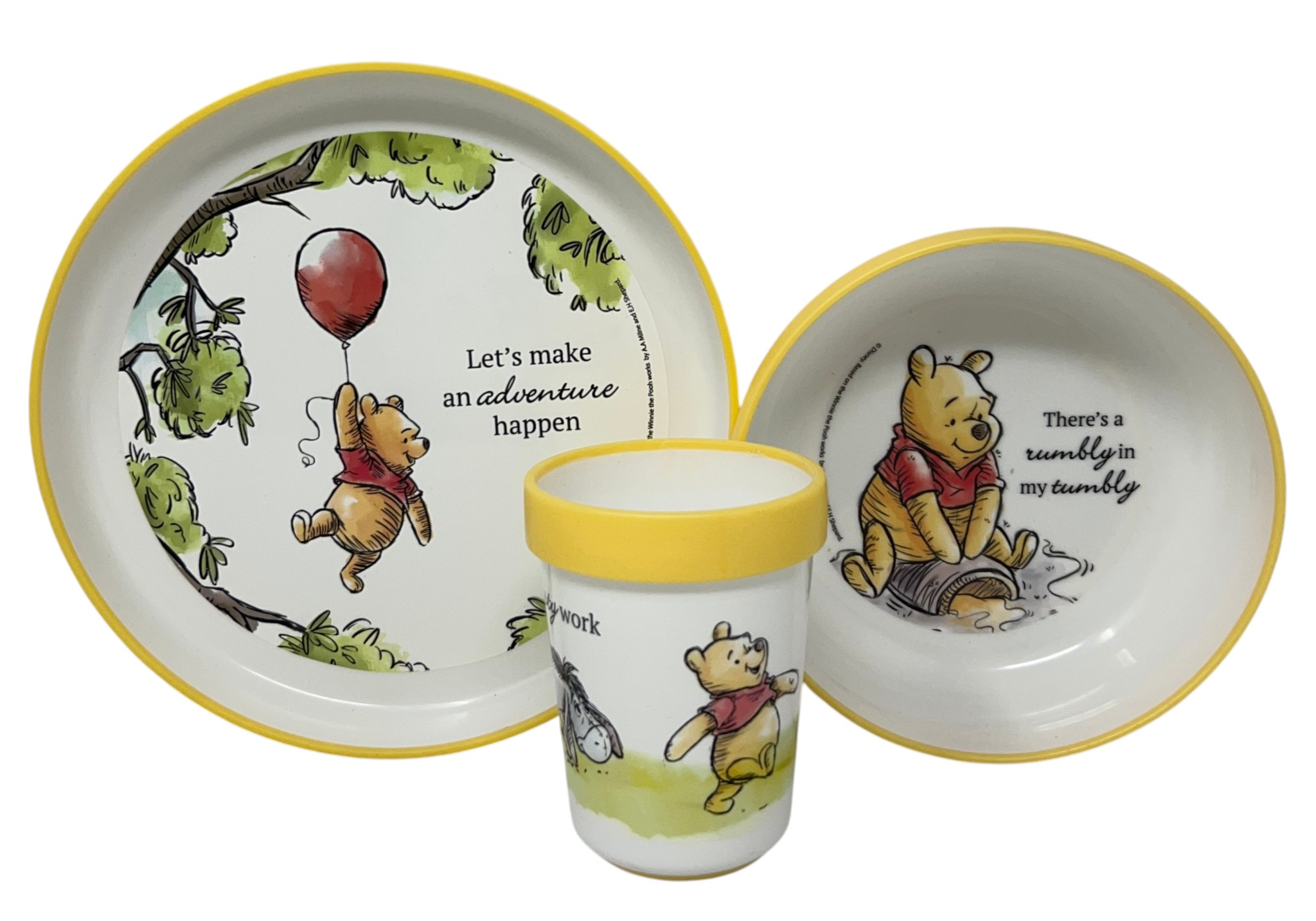 Set Pappa Winnie the Pooh DISNEY 3 Pezzi Stoviglie in Plastica con Silicone Antiscivolo Adatta Al Microonde- 86666