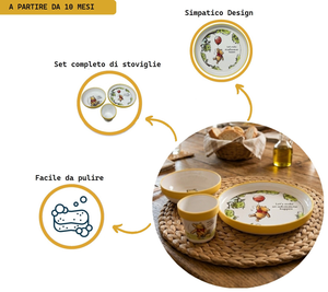 Set Pappa Winnie the Pooh DISNEY 3 Pezzi Stoviglie in Plastica con Silicone Antiscivolo Adatta Al Microonde- 86666