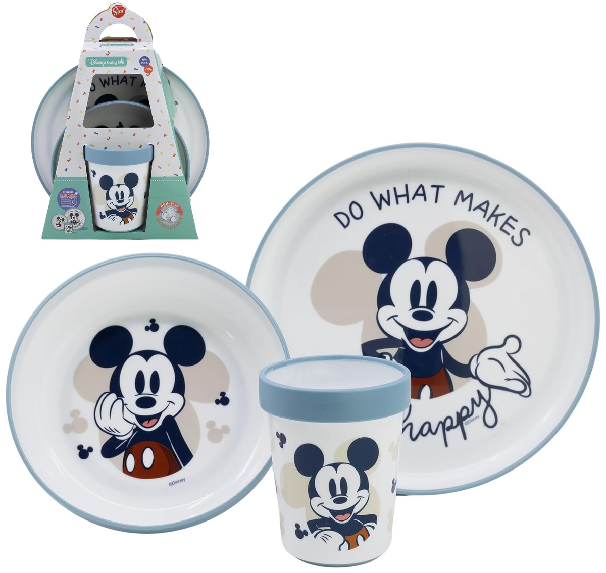 Set Pappa Topolino DISNEY 3 Pezzi Stoviglie in Plastica con Silicone Antiscivolo Adatta Al Microonde- 86667