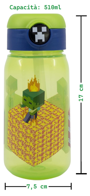 Borraccia Pop-Up Minecraft Bottiglia in Plastica Riutilizzabile 510 Ml - 86669