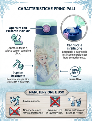 Borraccia Pop-Up Frozen DISNEY Bottiglia in Plastica Riutilizzabile 510 Ml - 86671
