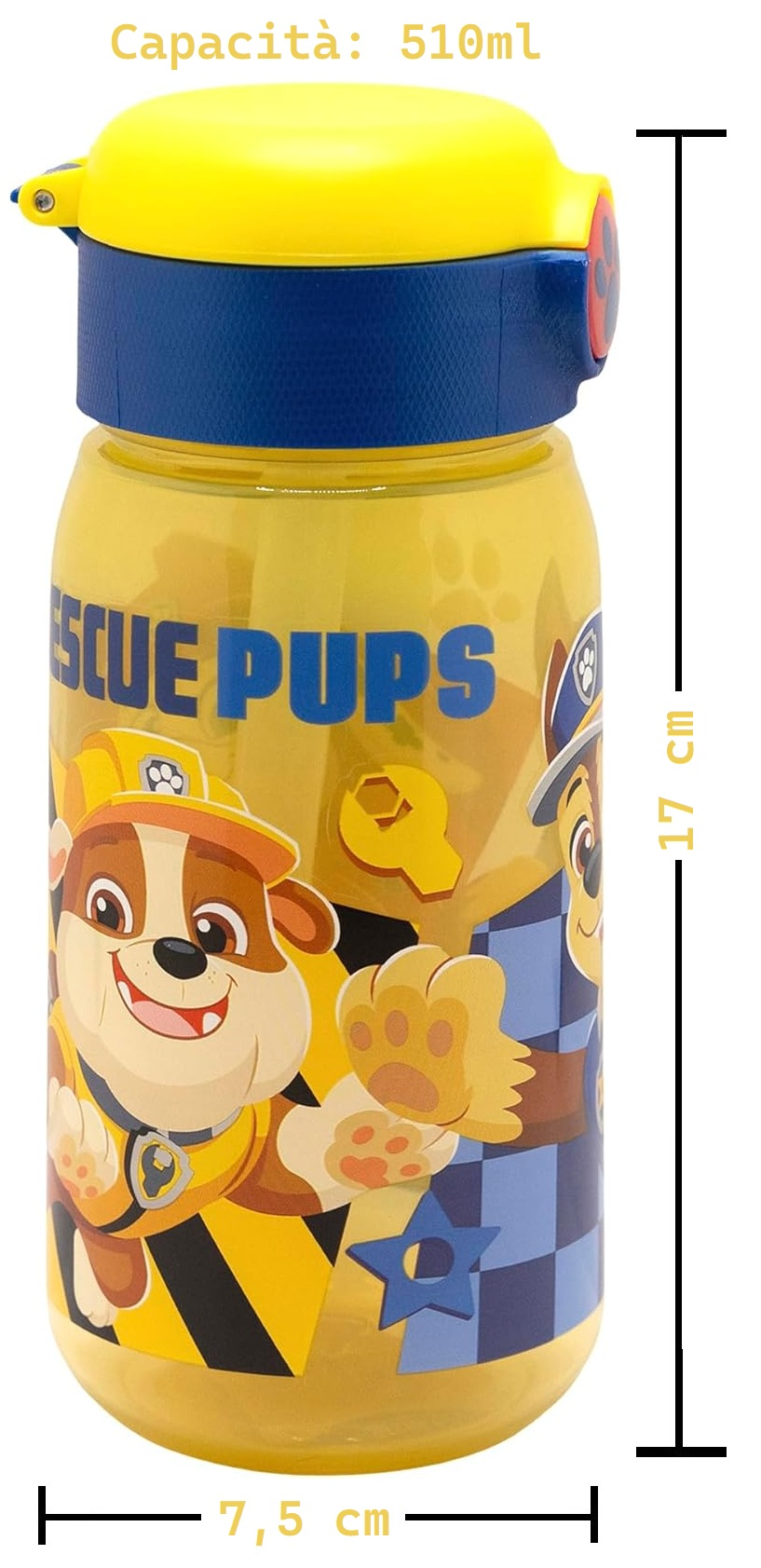 Borraccia Pop-Up Paw Patrol Bottiglia in Plastica Riutilizzabile 510 Ml - 86670