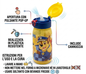 Borraccia Pop-Up Paw Patrol Bottiglia in Plastica Riutilizzabile 510 Ml - 86670