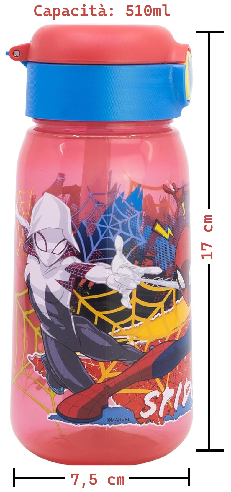 Borraccia Pop-Up Spiderman Bottiglia in Plastica Riutilizzabile 510 Ml - 86673