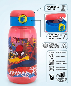 Borraccia Pop-Up Spiderman Bottiglia in Plastica Riutilizzabile 510 Ml - 86673