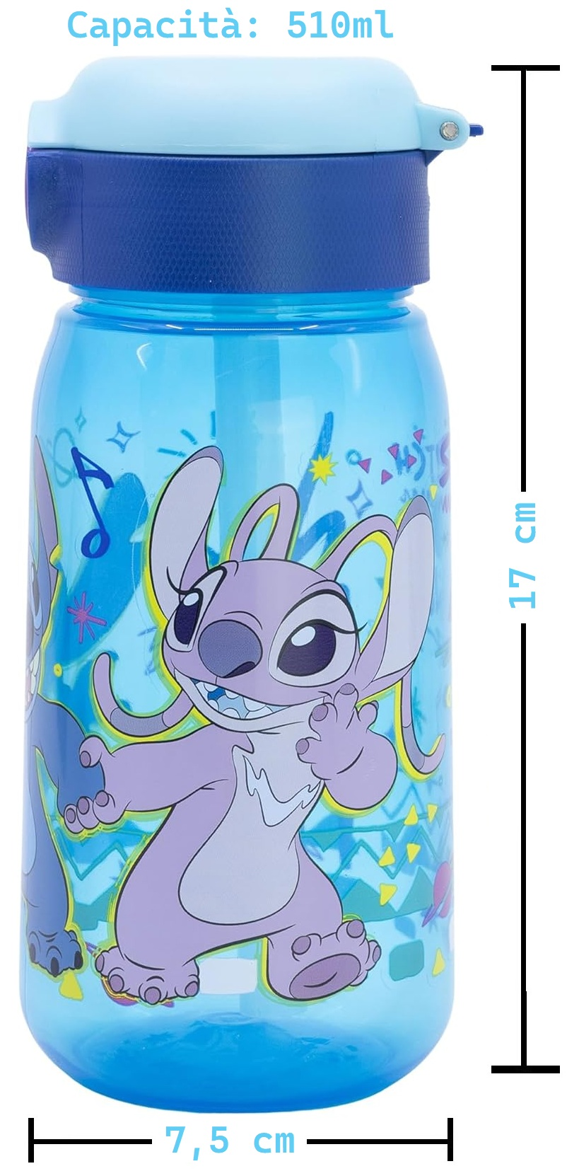 Borraccia Pop-Up Stitch DISNEY Bottiglia in Plastica Riutilizzabile 510 Ml - 86674