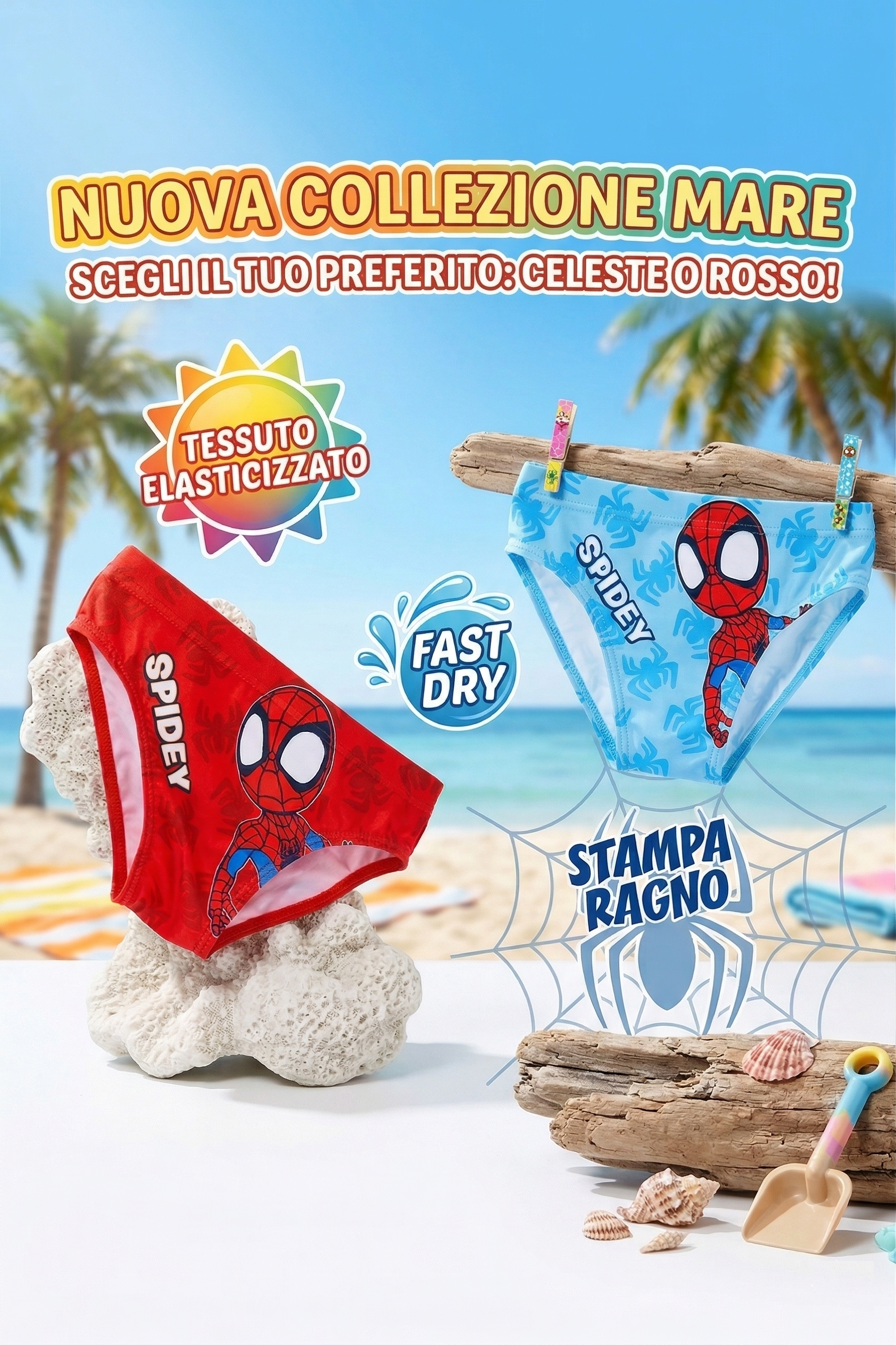 Costume da Bagno Spidey MARVEL Modello Slip Mutandina Mare Piscina Bambino - Ez18199celeste
