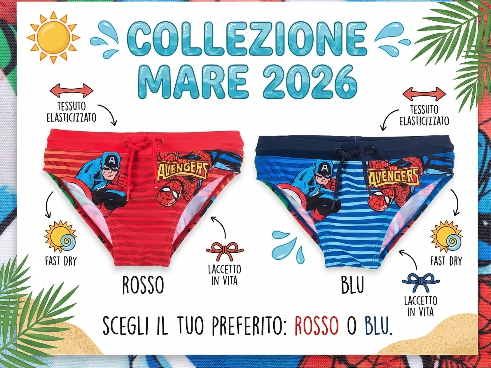 Costume da Bagno Avengers MARVEL Modello Slip Mutandina Mare Piscina Bambino - Ez18185rosso