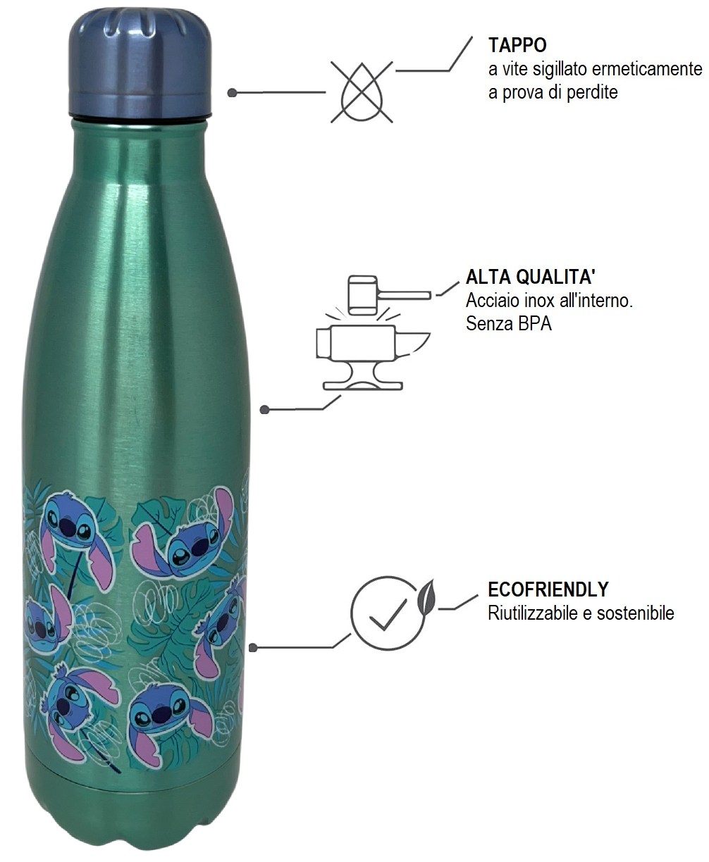 Borraccia Lilo e Stitch in Acciaio Inox DISNEY Bottiglia con Tappo a Vite 780 Ml - 86675