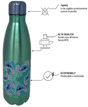 Borraccia Lilo e Stitch in Acciaio Inox DISNEY Bottiglia con Tappo a Vite 780 Ml - 86675