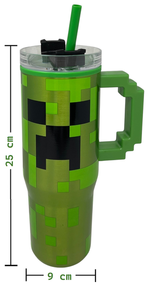 Bicchiere Termico con Cannuccia Minecraft Manico 3d 770 Ml Bpa Free - 86680