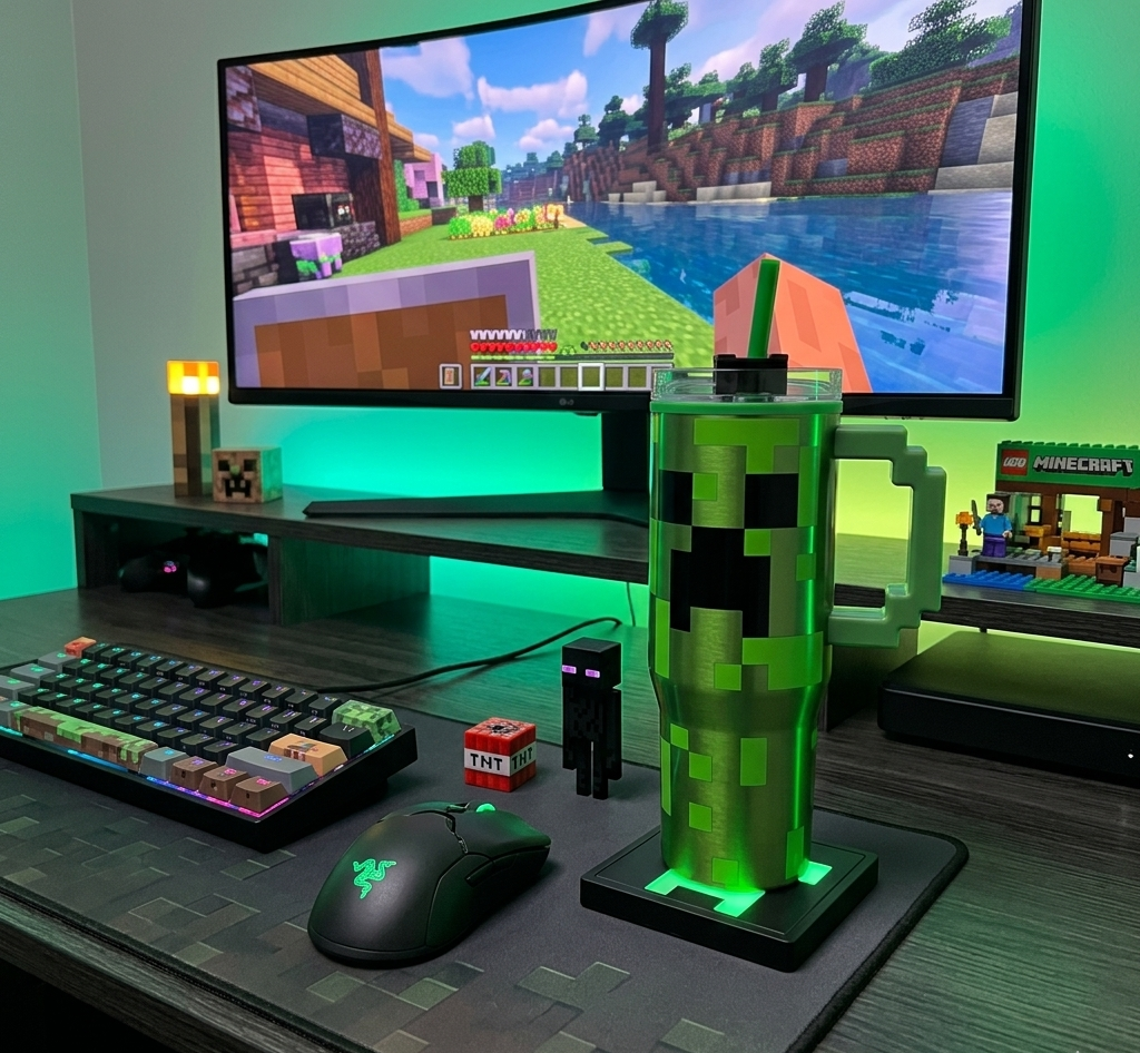 Bicchiere Termico con Cannuccia Minecraft Manico 3d 770 Ml Bpa Free - 86680