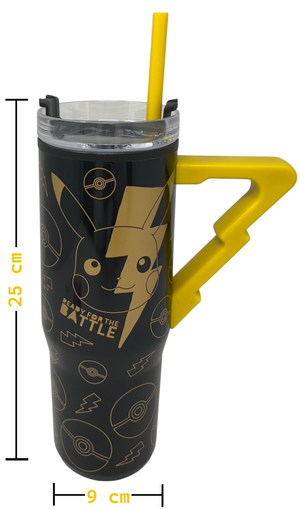 Bicchiere Termico con Cannuccia Pikachu Pokemon Manico 3d 770 Ml - 86682