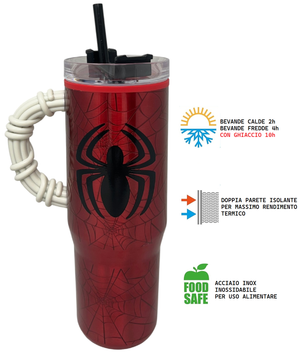 Bicchiere Termico con Cannuccia Spiderman MARVEL Manico 3d 770 Ml - 86683