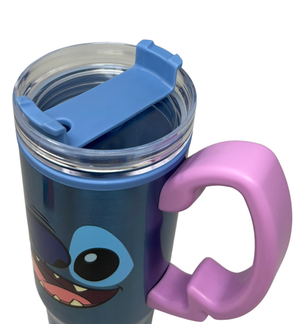 Bicchiere Termico con Cannuccia Stitch DISNEY Manico 3d 770 Ml - 86684