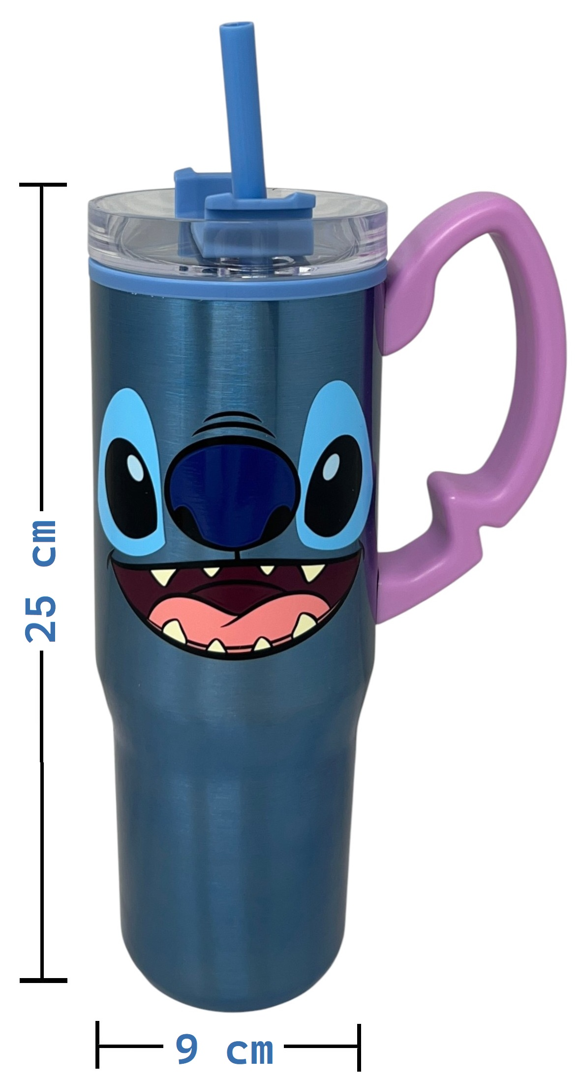 Bicchiere Termico con Cannuccia Stitch DISNEY Manico 3d 770 Ml - 86684