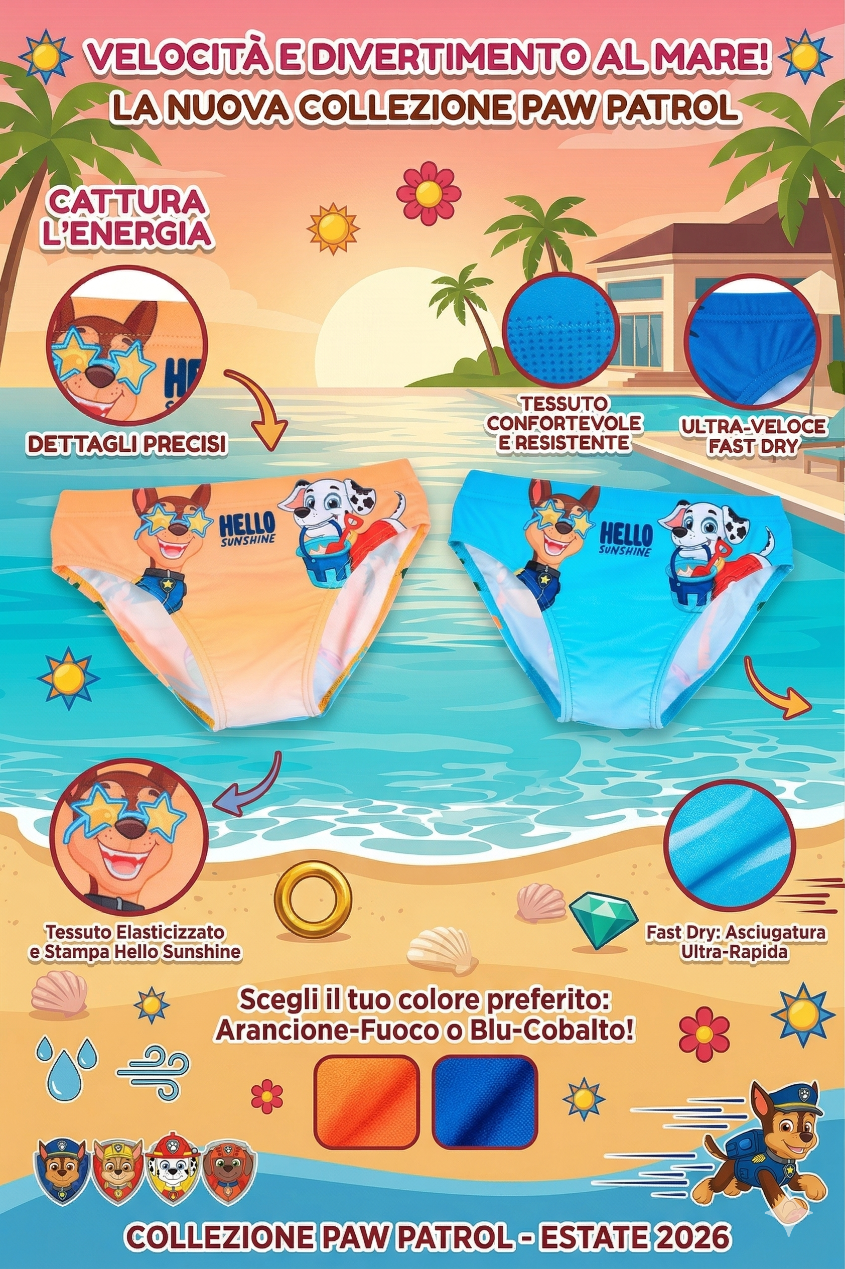 Costume da Bagno Paw Patrol Modello Slip Mutandina Mare Piscina Bambino - Ez18129arancio