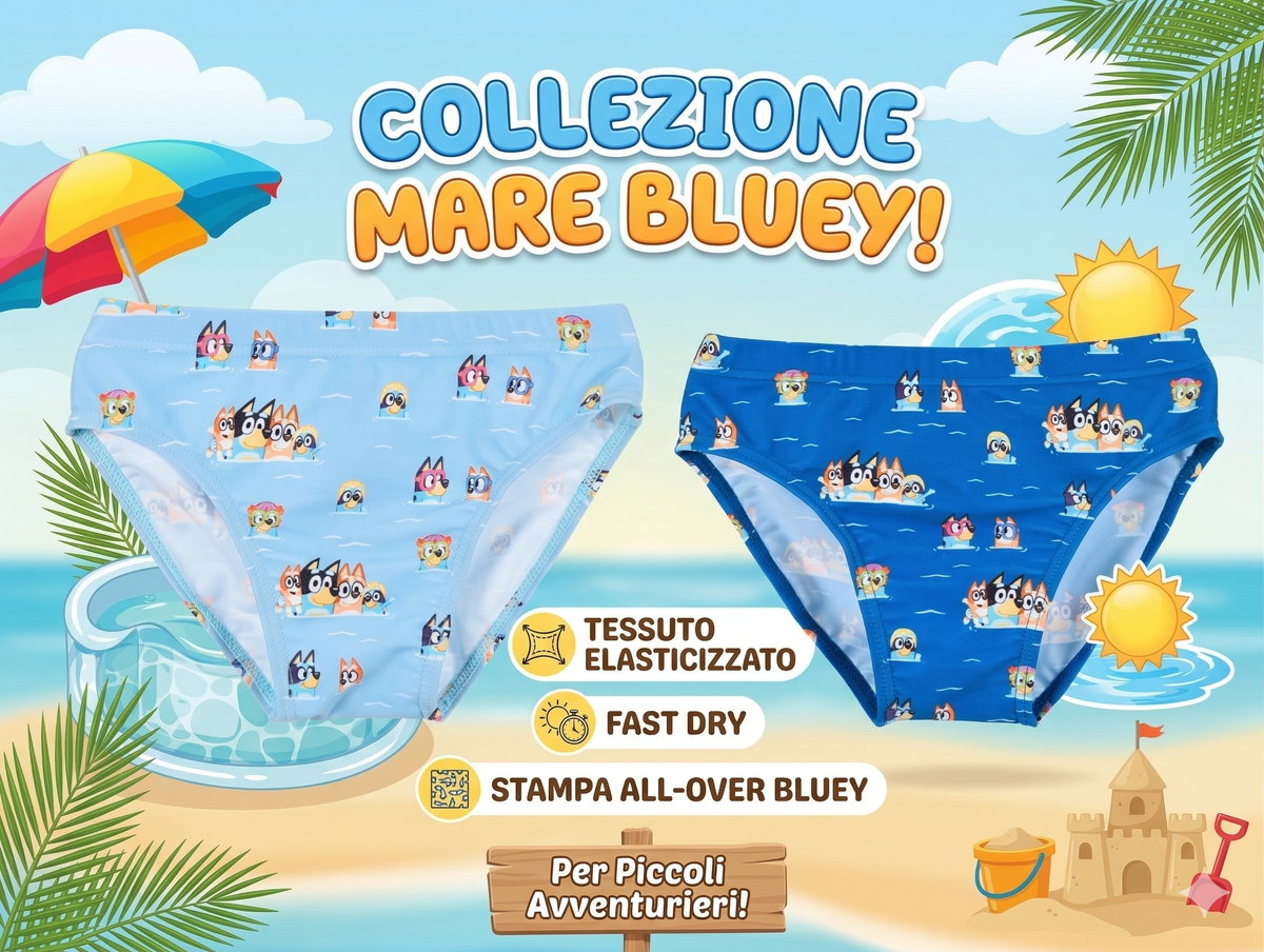 Costume da Bagno Bluey Modello Slip Mutandina Mare Piscina Bambino - Ez18113blu
