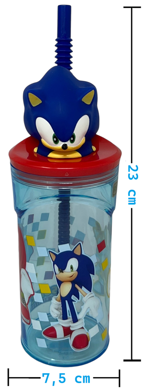 Bicchiere con Cannuccia Sonic Personaggio 3d 360 Ml Bpa Free - 86693