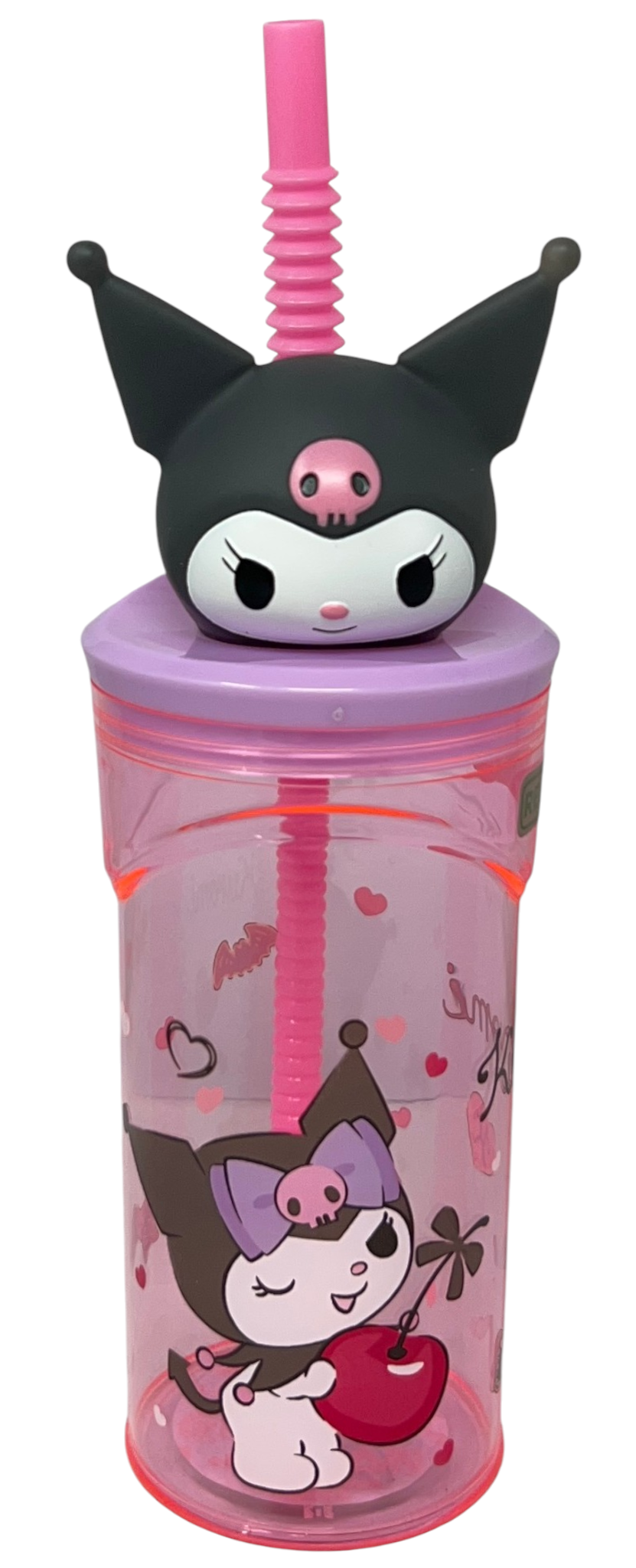 Bicchiere con Cannuccia Kuromi Sanrio Personaggio 3d 360 Ml Bpa Free - 86694