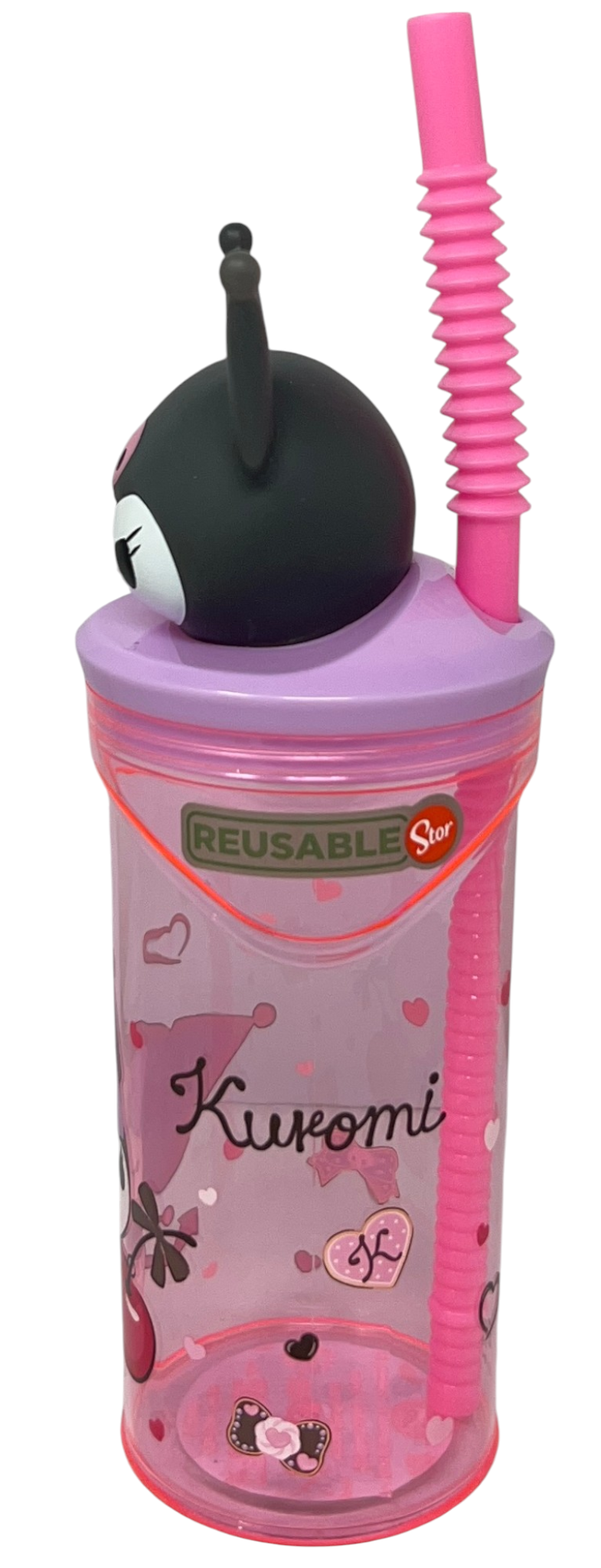Bicchiere con Cannuccia Kuromi Sanrio Personaggio 3d 360 Ml Bpa Free - 86694