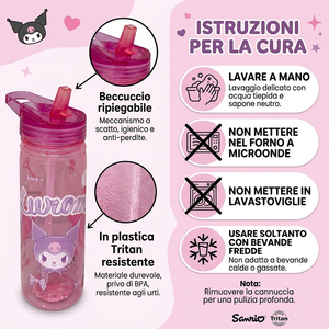 Borraccia Ecozen Kuromi Sanrio in Tritan Bottiglia con Beccuccio Ripiegabile 580 Ml -86695