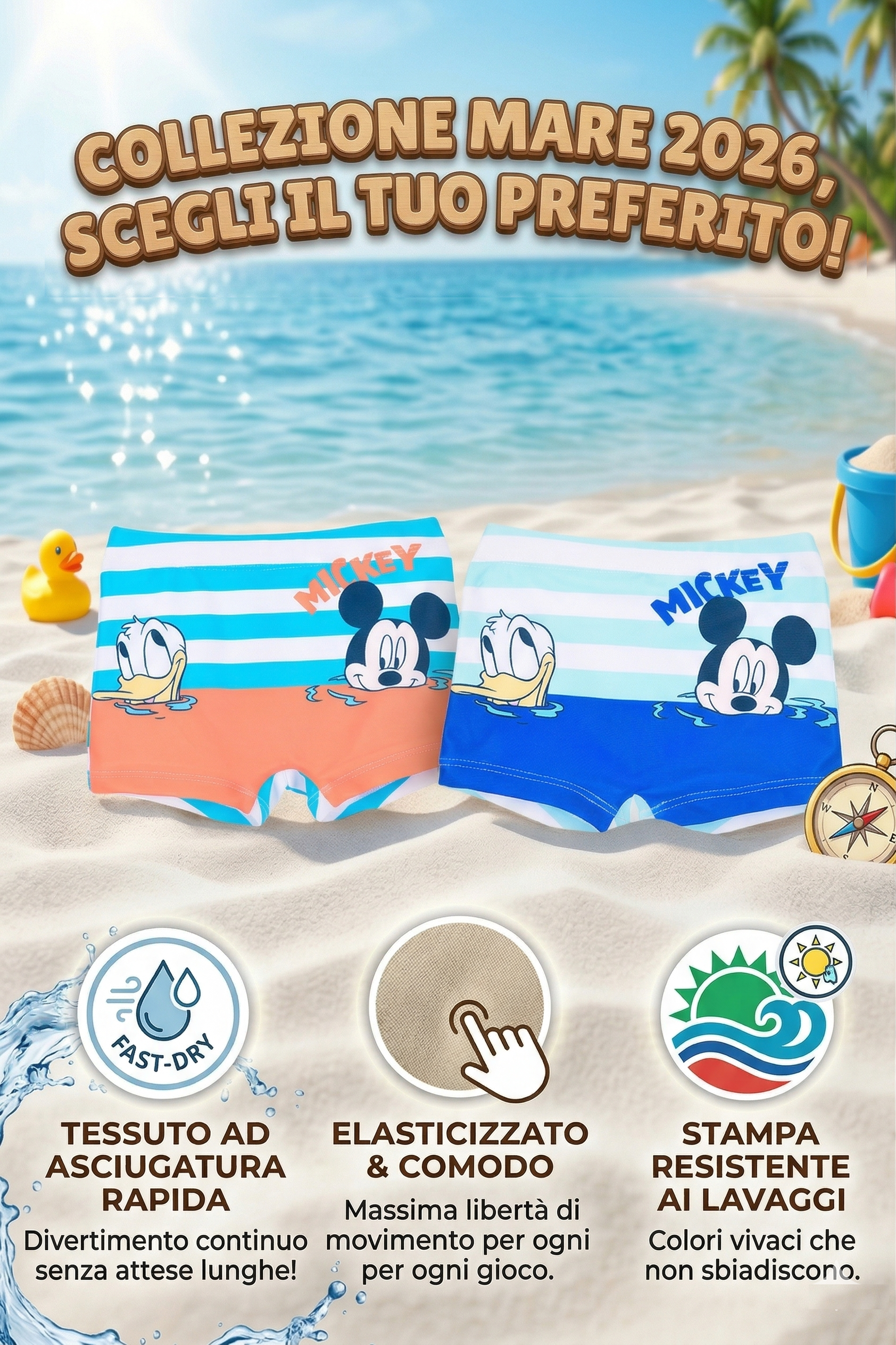 Costume da Bagno Topolino Paperino DISNEY Modello Parigamba Boxer Mare Piscina Neonato - Ez05013arancio