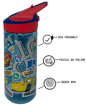 Borraccia Tritan Cars Bottiglia 620 Ml con Apertura Pop-Up - 86698
