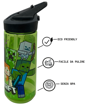Borraccia Tritan Minecraft Bottiglia 620 Ml con Apertura Pop-Up - 86699