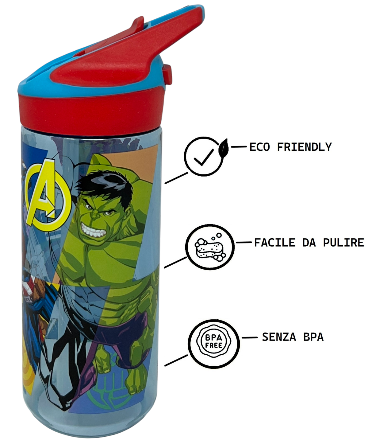 Borraccia Tritan Avengers MARVEL Bottiglia 620 Ml con Apertura Pop-Up - 86701