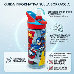 Borraccia Tritan Avengers MARVEL Bottiglia 620 Ml con Apertura Pop-Up - 86701