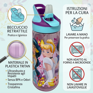 Borraccia Tritan Principesse DISNEY Bottiglia 620 Ml con Apertura Pop-Up -86705