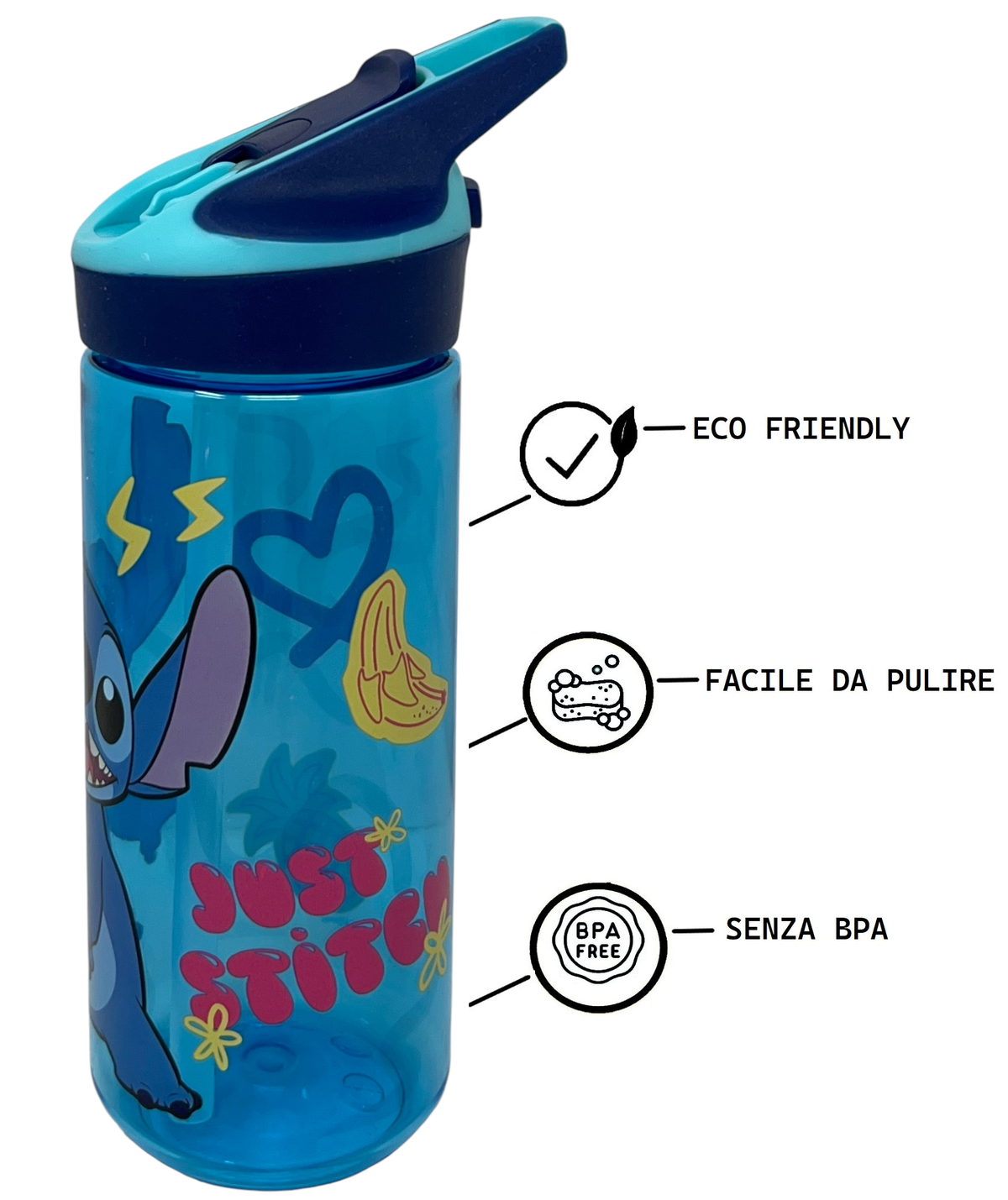 Borraccia Tritan Stitch DISNEY Bottiglia 620 Ml con Apertura Pop-Up - 86707