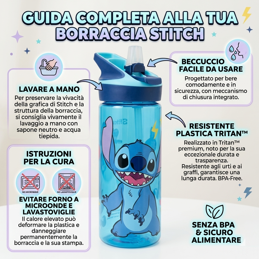 Borraccia Tritan Stitch DISNEY Bottiglia 620 Ml con Apertura Pop-Up - 86707