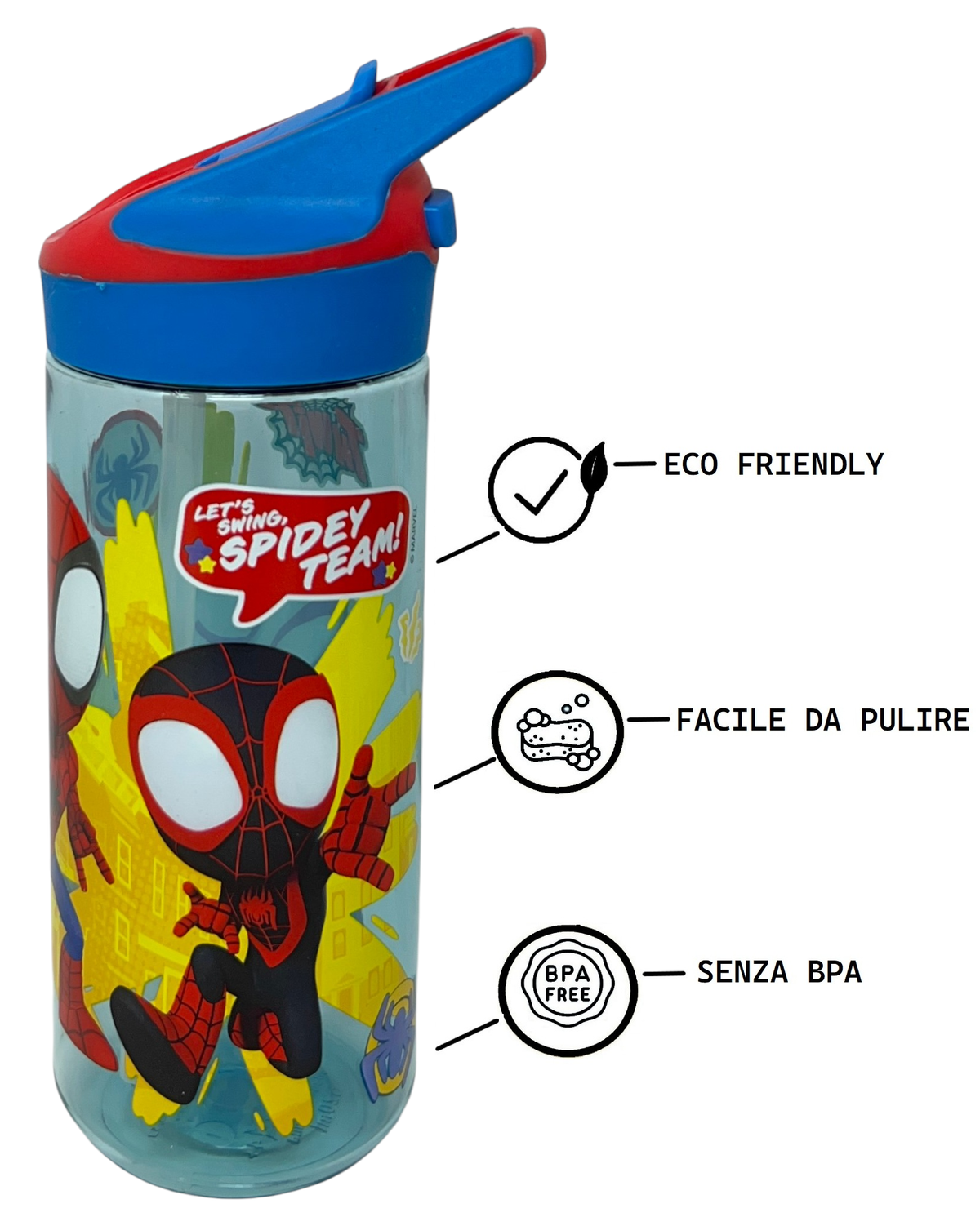 Borraccia Tritan Spidey Bottiglia 620 Ml con Apertura Pop-Up - 86708