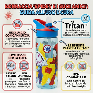 Borraccia Tritan Spidey Bottiglia 620 Ml con Apertura Pop-Up - 86708