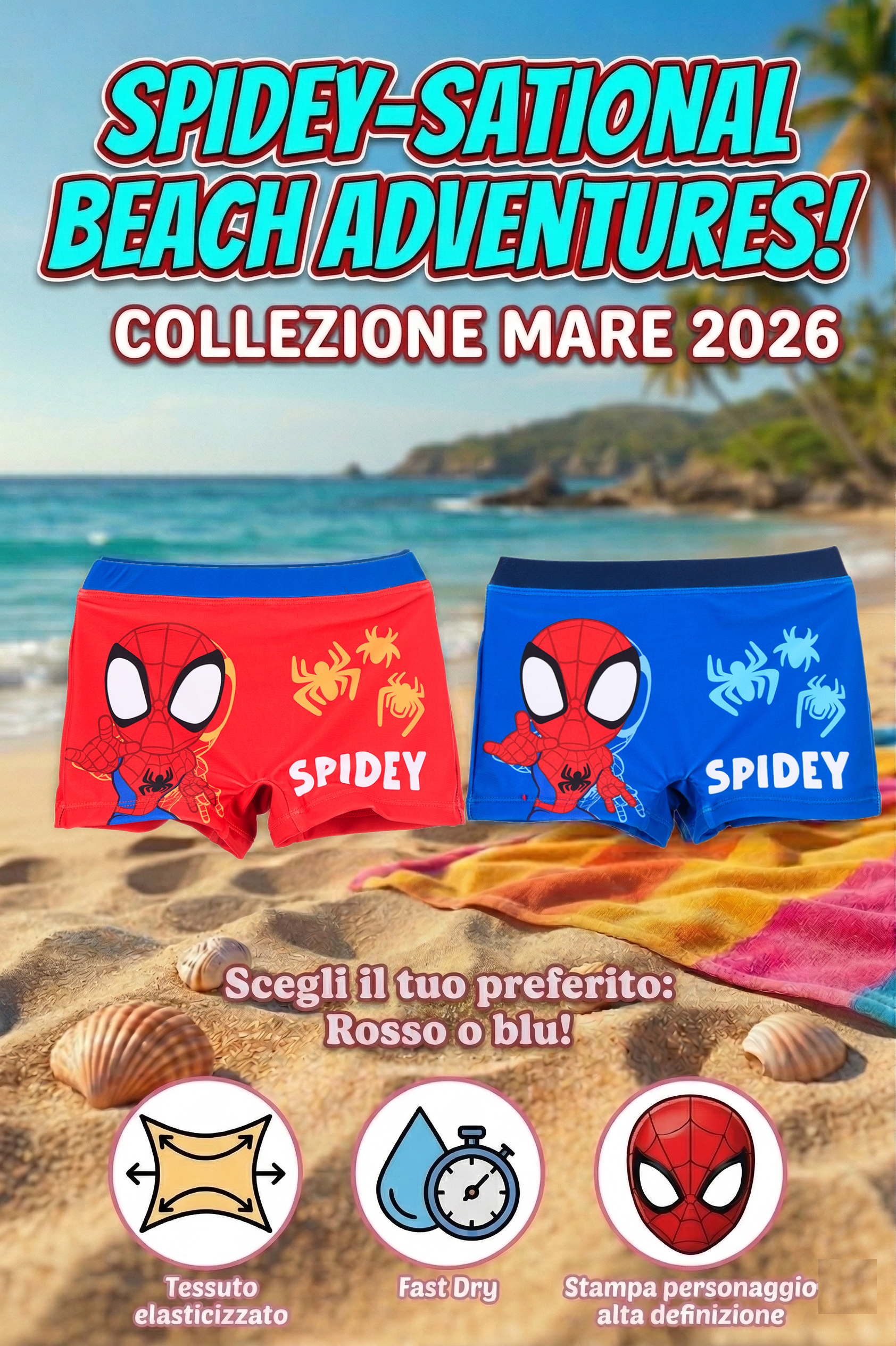 Costume da Bagno Spidey MARVEL Modello Parigamba Boxer Mare Piscina Bambino - Ez18152blu