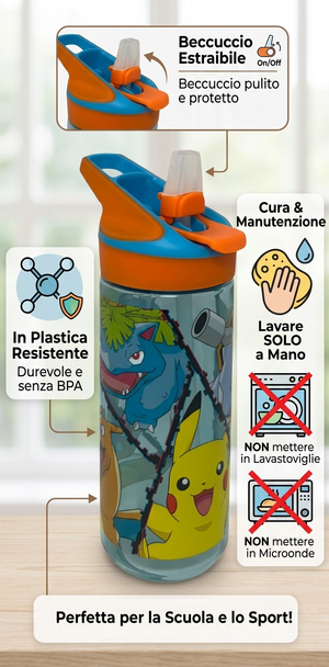 Borraccia Tritan Pikachu Bottiglia 620 Ml con Apertura Pop-Up - 86696