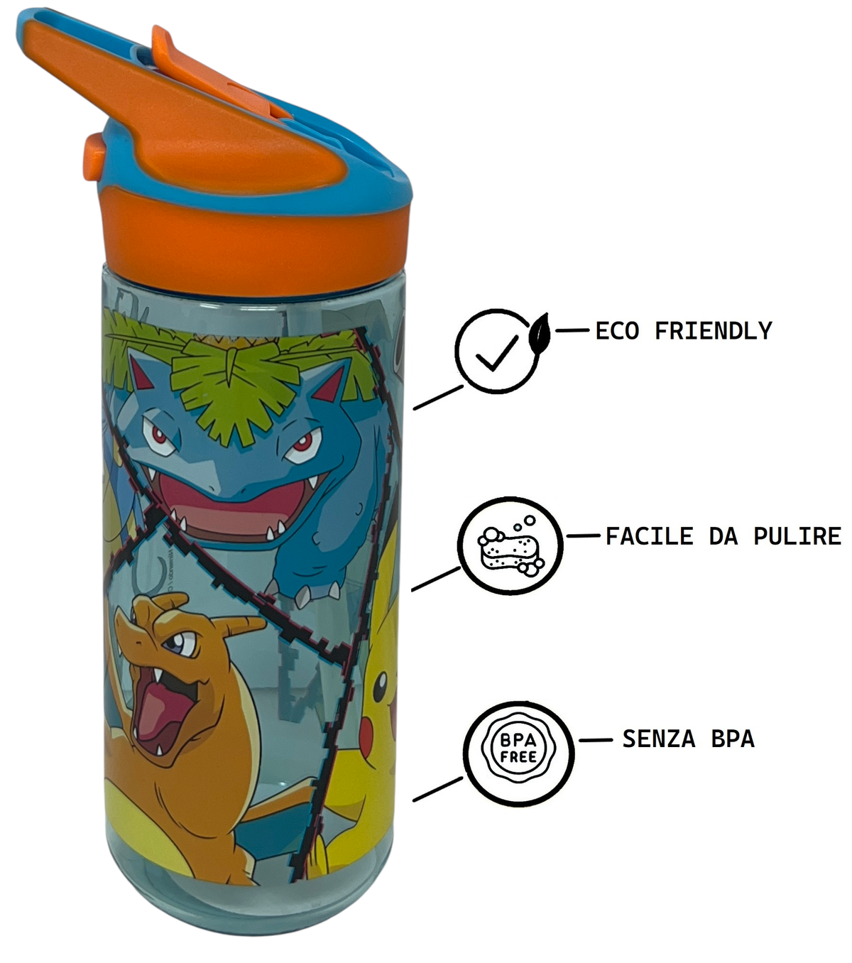 Borraccia Tritan Pikachu Bottiglia 620 Ml con Apertura Pop-Up - 86696