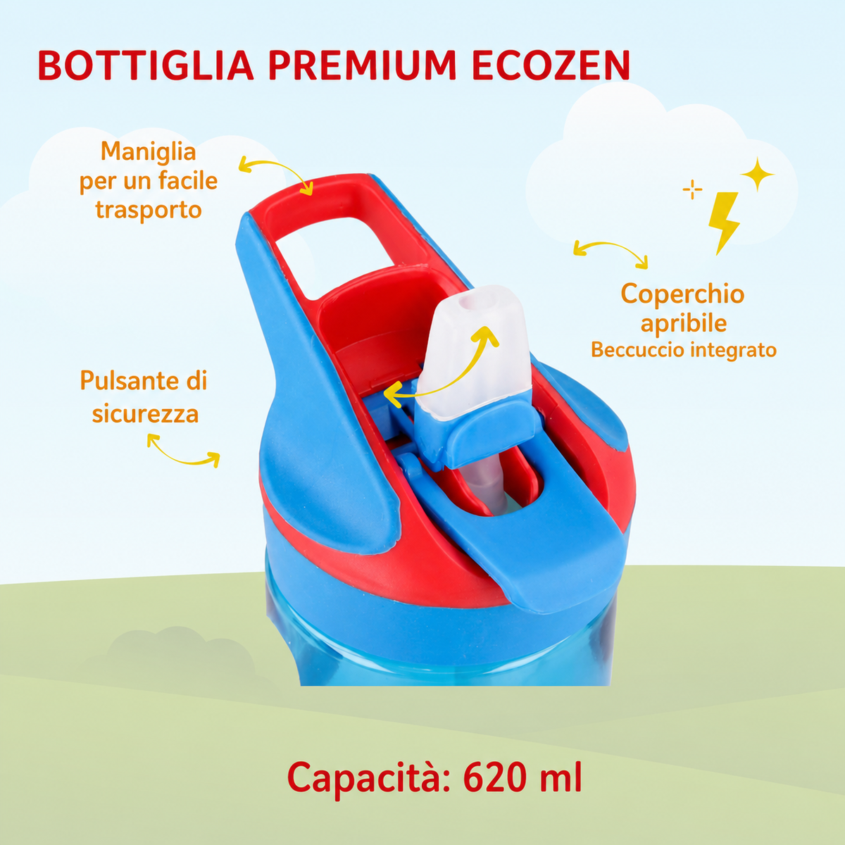 Borraccia Tritan Super Mario Bottiglia 620 Ml con Apertura Pop-Up - 86697