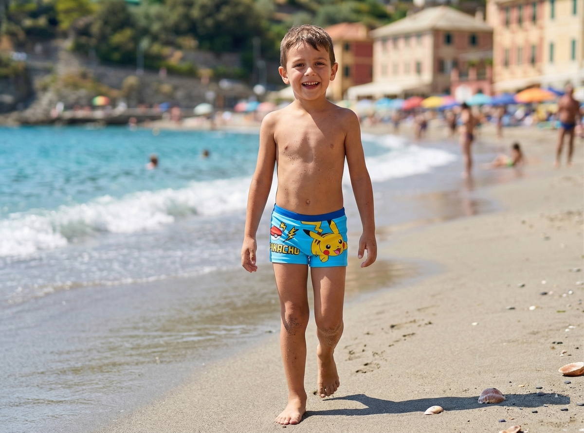 Costume da Bagno Pikachu Pokémon Modello Parigamba Boxer Mare Piscina Bambino - Ez18132celeste
