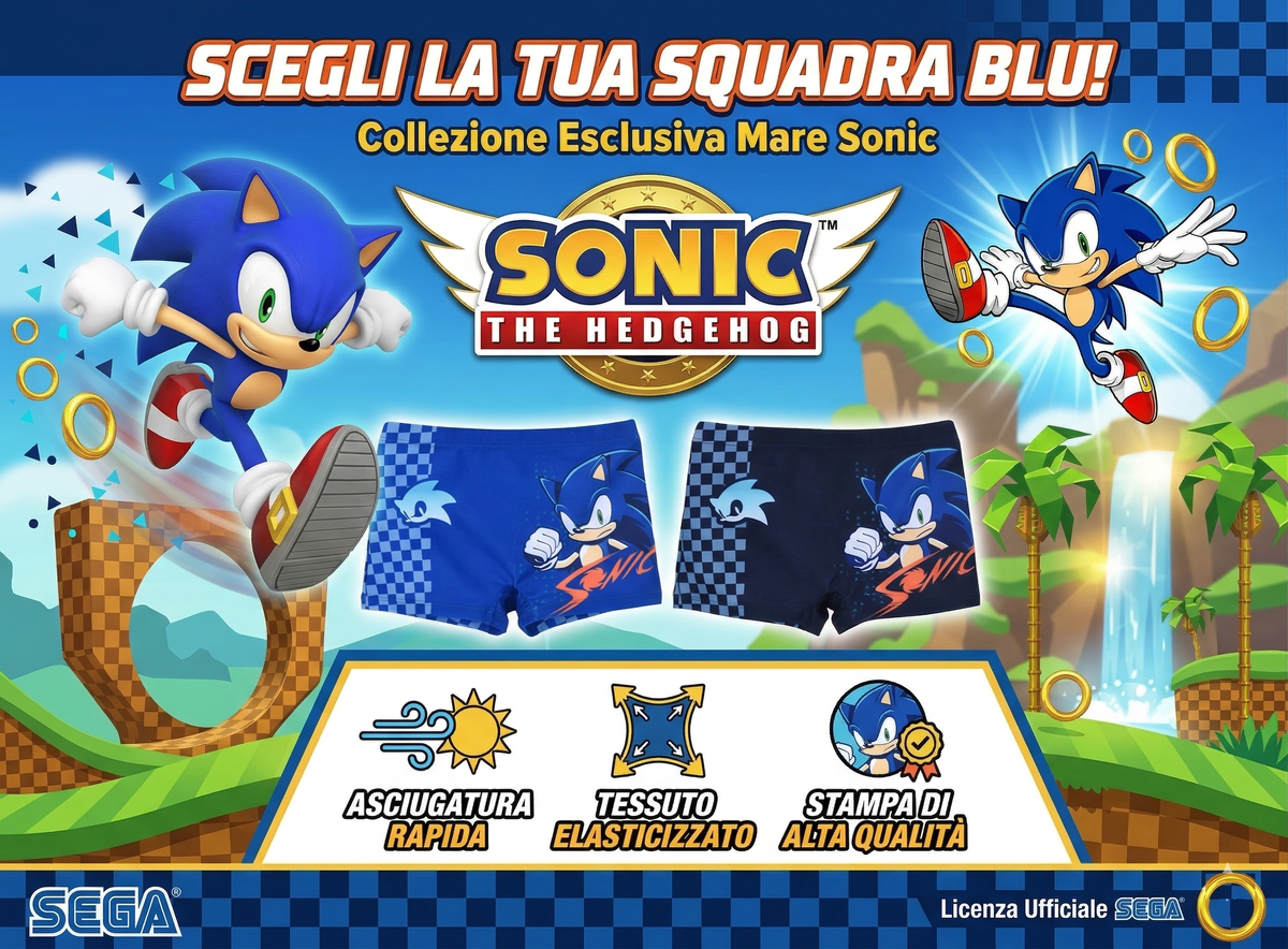 Costume da Bagno Sonic the Hedgehog Modello Parigamba Boxer Mare Piscina Bambino - Ez18145blu