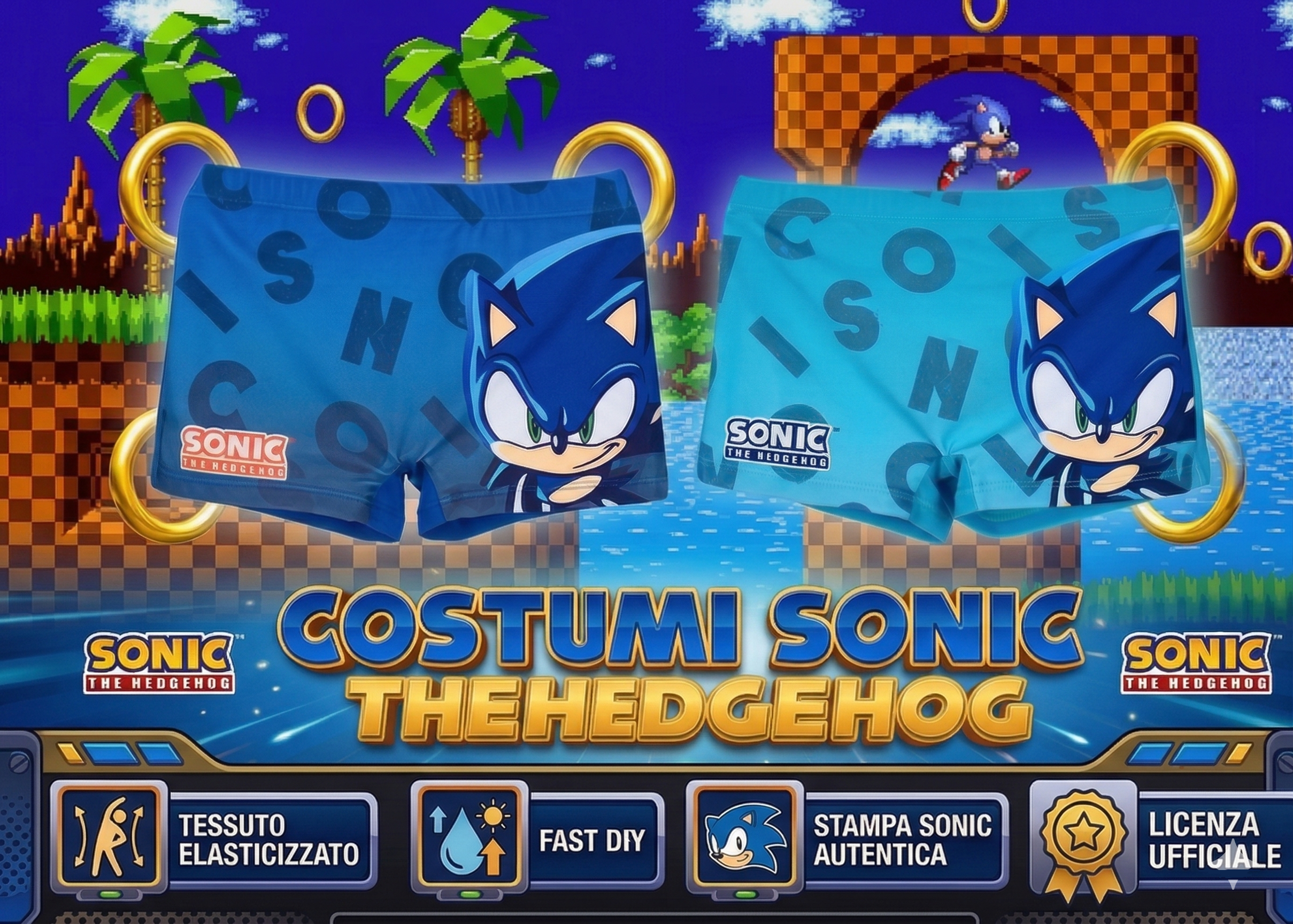 Costume da Bagno Sonic the Hedgehog Boxer Mare Piscina Modello Parigamba Bambino - Ez18146turchese