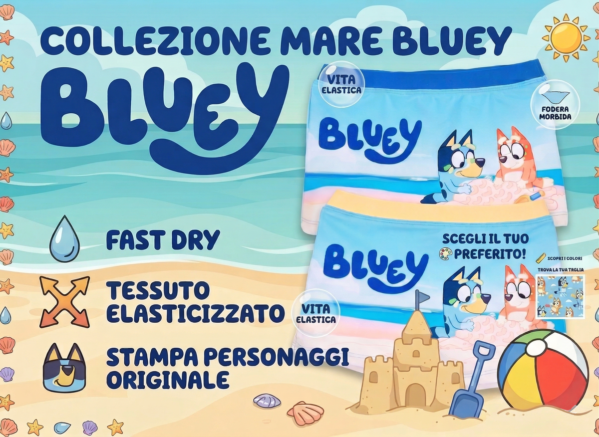 Costume da Bagno Bluey e Bingo Modello Parigamba Boxer Mare Piscina Bambino - Ez18110giallo