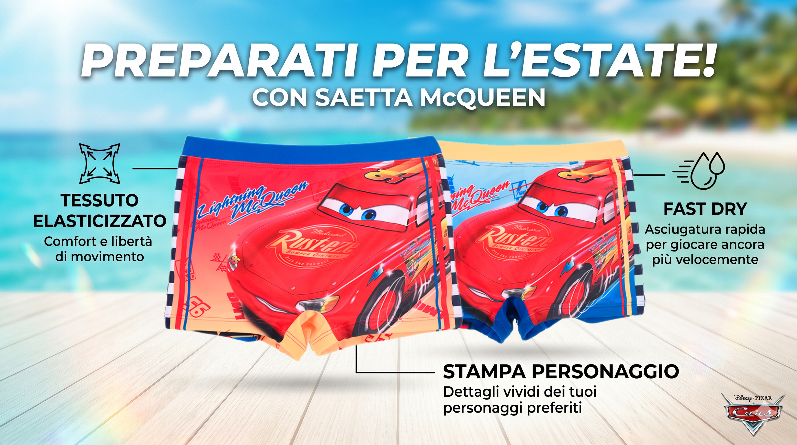 Costume da Bagno Cars DISNEY Modello Parigamba Boxer Mare Piscina Bambino - Ez18115blu