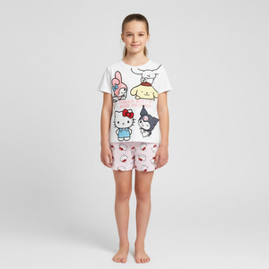 Pigiama Corto Estivo Hello Kitty Sanrio T-Shirt e Pantaloncini Shorts in Cotone - 3239