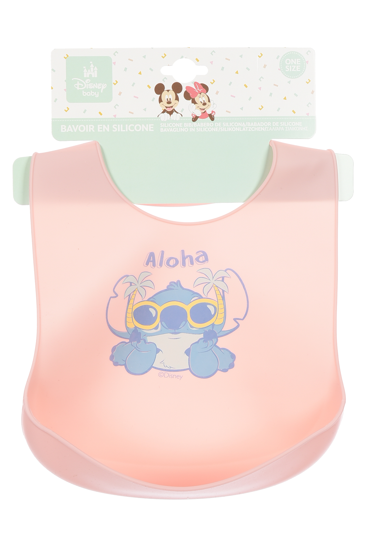 Bavetto Stitch DISNEY Bavaglino in Silicone 30 X 23 CM con Tasca Raccogli Briciole per Bambini - Ez09019